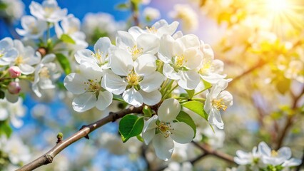 Obraz premium white spring apple tree blossoms in sunny weather Macro