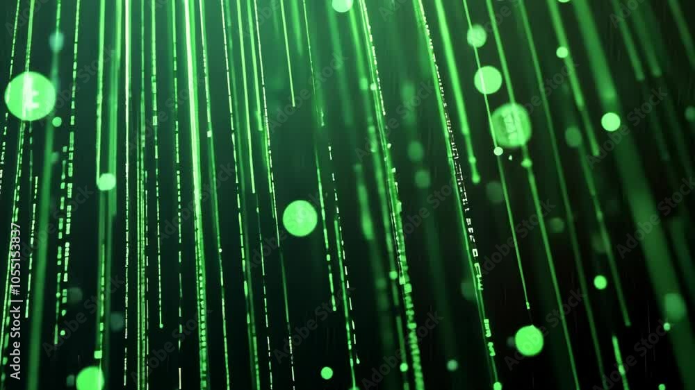 Aufkleber green lines and dots fall from the top of the screen, creating a digital rain effect
