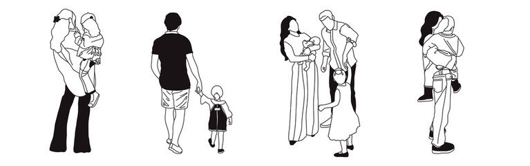Hand-drawn doodle family icon set. Outline family clipart. Hand-drawn black art.