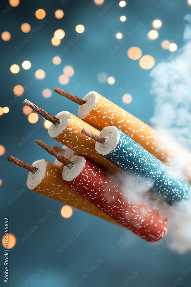 Poster vibrant strings of firecrackers creating a dazzling wave of celebration and joyful atmosphere