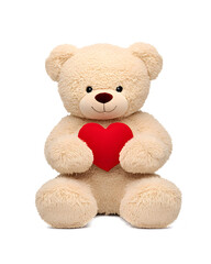 Obraz premium A cute teddy bear holding a red heart on a transparent background