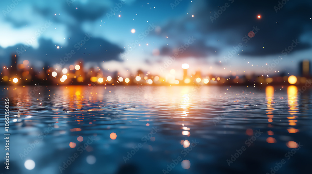 Poster a dazzling display of vibrant fireworks reflected on a serene lake at twilight creating a captivatin