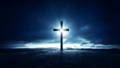 Eternal Light: A Cross Illuminated Against the Darkened Sky