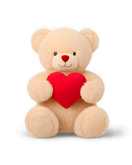 Fototapeta premium A cute teddy bear holding a red heart on a transparent background