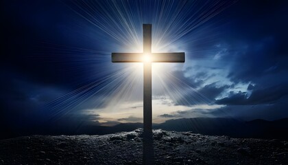 Eternal Light: A Cross Illuminated Against the Darkened Sky