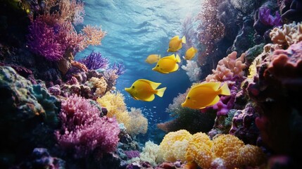 Naklejka premium Vibrant Coral Reef with Yellow Fish