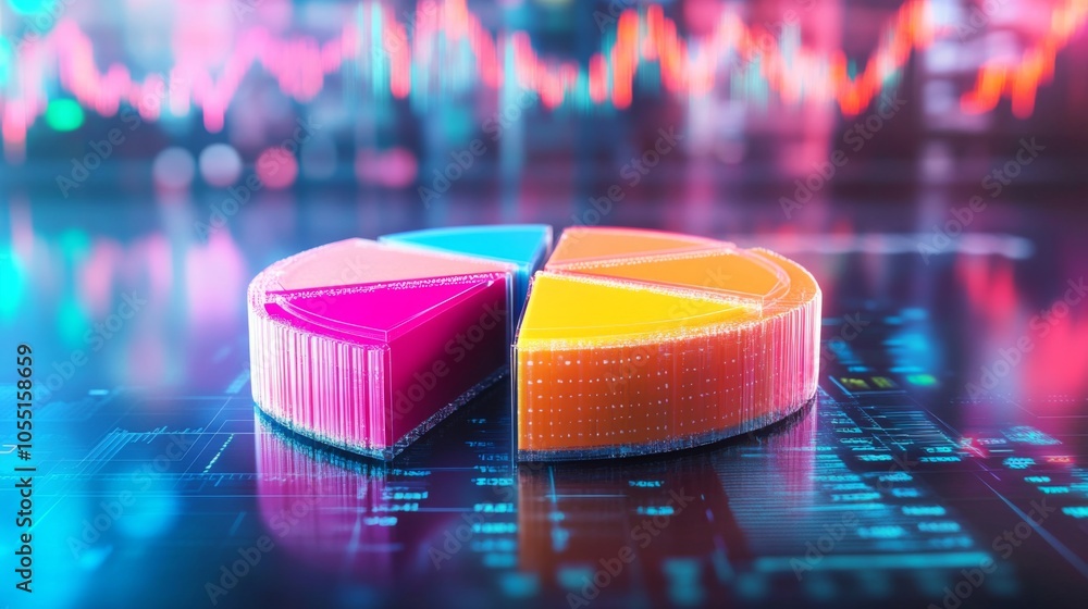Poster colorful pie chart on digital background