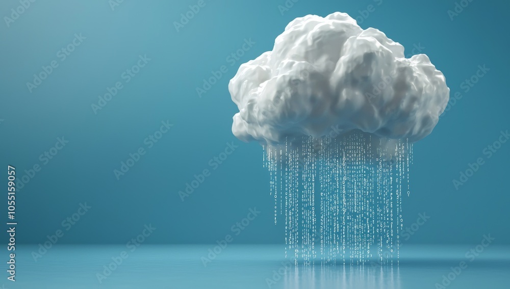 Poster cloud-based security concept with dark blue background, glowing lines connecting clouds and mainfram