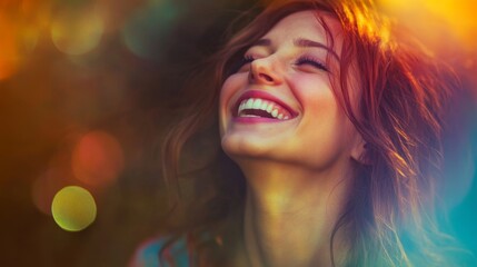 Joyful Woman Smiling with Colorful Background