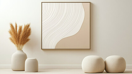 Minimalist Interior Design with Abstract Art and Pampas Grass