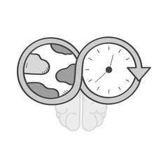 Long-Term Thinking Icon – Clock and Infinity Symbol with Nature Elements Representing Sustainable Planning