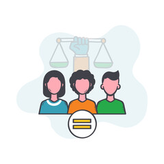 Social Equity Icon – Balanced Scales Over Group of Diverse People Representing Justice and Equality