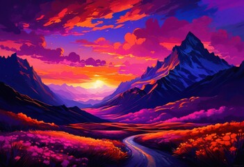 breathtaking sunset over majestic mountain range casting dramatic shadows across vast landscape nature, adventure, hunter, view, beauty, cliff, cloud