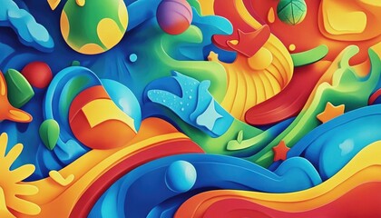 Abstract Colorful Shapes, Vivid Hues and Geometric Forms,  Dynamic Composition with 3D Effects and Swirling Patterns