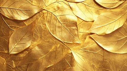 2410 79.A luxurious golden leaf texture, with detailed, overlapping leaves forming a rich, opulent background. The gold finish gives the leaves a shimmering effect, while the intricate details of the