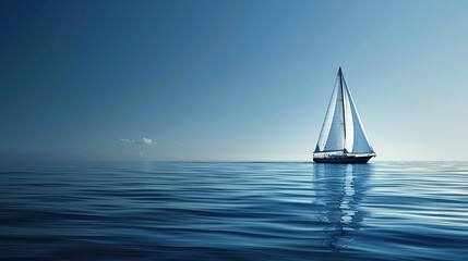 Obraz premium Lone sailboat drifting on calm ocean waves