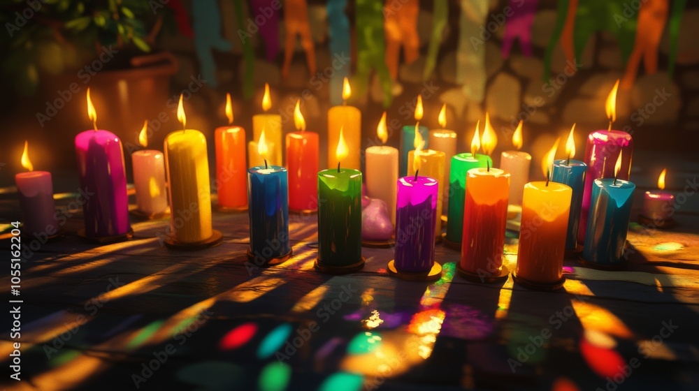 Poster colorful candles with soft light and shadows