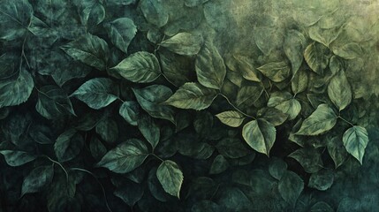 Obraz premium 2410 39.A natural arrangement of dark green leaves, densely packed and highlighted by soft, diffused light. The veins and textures of the leaves are clearly defined, giving the image a sense of depth