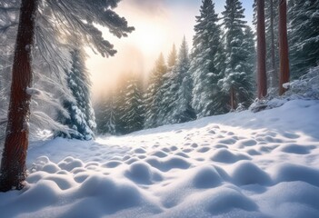 serene winter wonderland landscape featuring frosted snowflakes snow covered trees tranquil forest atmosphere, beauty, nature, outdoors, scenic, shimmering