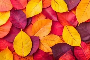 Obraz premium Vibrant autumn foliage featuring an array of colorful leaves in shades of red, orange, and yellow.