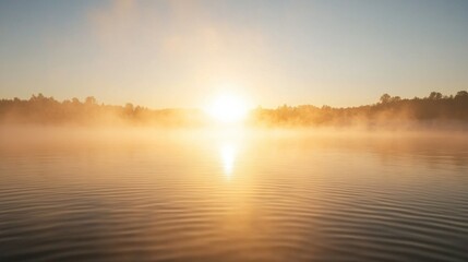 Fototapeta premium Misty Sunrise Over a Serene Lake