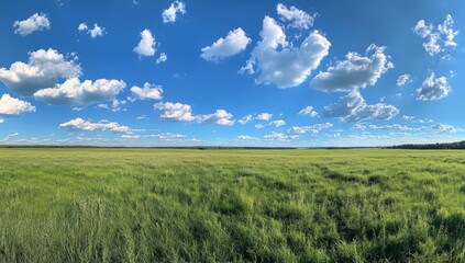 Obraz premium Nature’s Beauty: Green Grass and Blue Sky