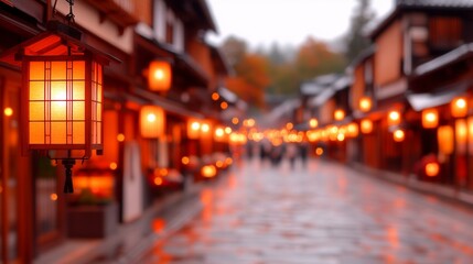 Vibrant street adorned with colorful hanging lanterns creating a festive atmosphere at night.