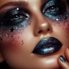 Fototapeta premium Galactic Explorer Starry eyes with glitter dark shades and a co