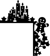 Christmas door decor. Cute Christmas decoration for door corner. Cutting design