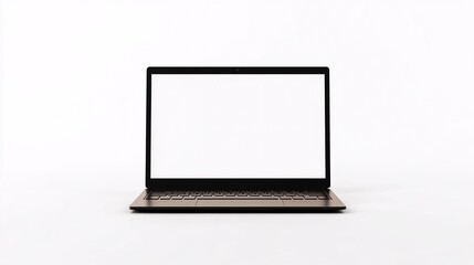 2410 11.A sleek laptop with a completely blank white screen, isolated on a white background. The minimalist design emphasizes the clean lines of the laptop, creating a perfect mockup for showcasing