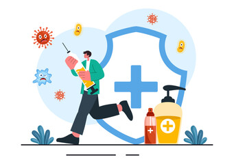 Antibacterial Vector Illustration of Handwashing, Virus Prevention, and Microbe Control for Hygiene and Healthcare in a Flat Style Background