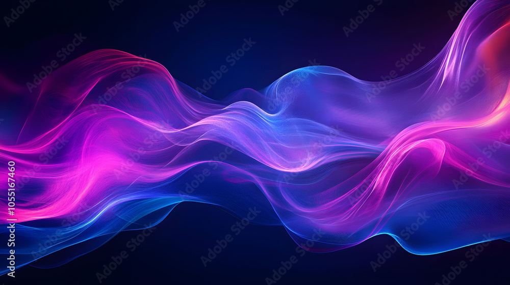 Poster blue background with swirling clouds and a flowing pattern, featuring hints of smoke and light for a