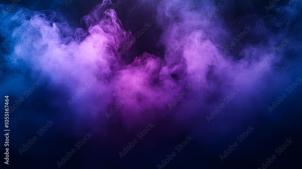 Poster blue background with swirling clouds and a flowing pattern, featuring hints of smoke and light for a