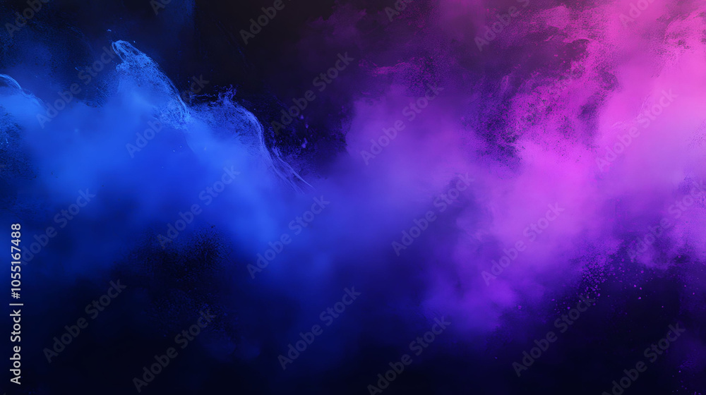 Poster blue background with swirling clouds and a flowing pattern, featuring hints of smoke and light for a