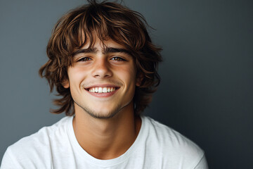Portrait of smiling white cute teenage boy
