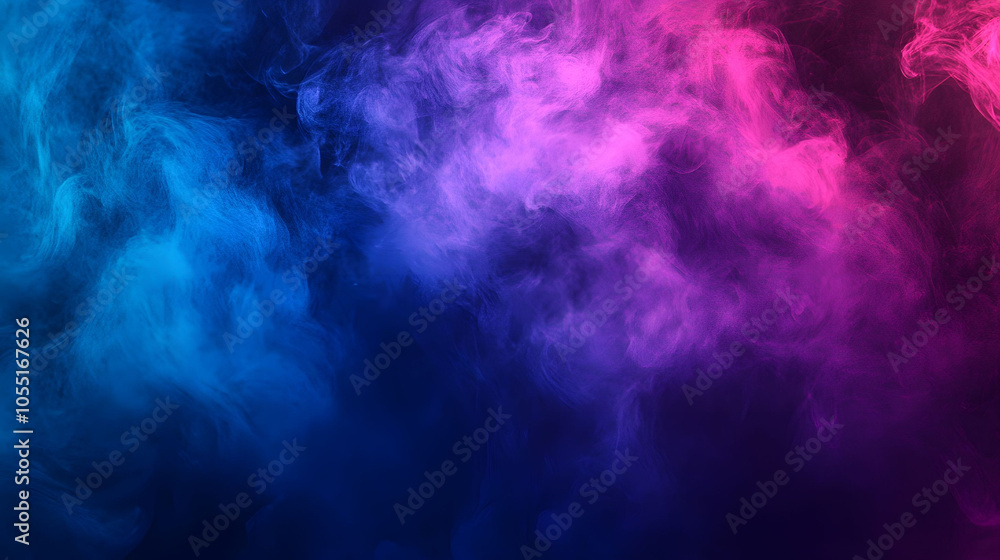 Poster blue background with swirling clouds and a flowing pattern, featuring hints of smoke and light for a