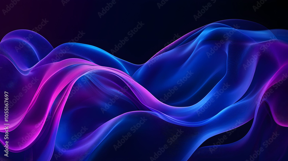 Poster blue background with swirling clouds and a flowing pattern, featuring hints of smoke and light for a