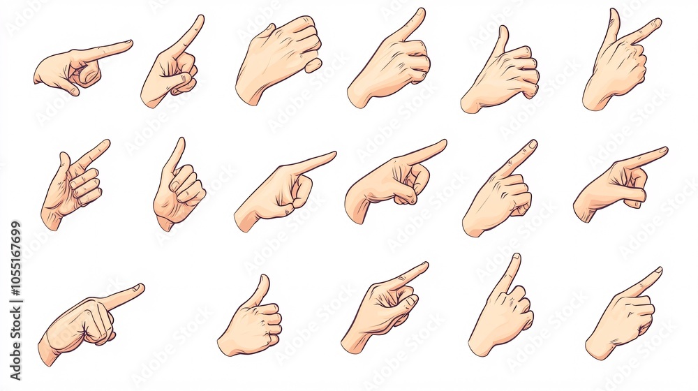Wall mural 2410 23.a variety of hand cursor icons, featuring a hand in different click and point gestures. the 