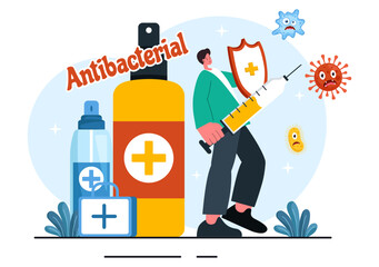 Antibacterial Vector Illustration of Handwashing, Virus Prevention, and Microbe Control for Hygiene and Healthcare in a Flat Style Background