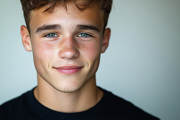Fototapeta premium Portrait of smiling white cute teenage boy