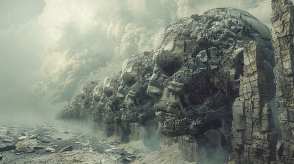 Surreal Scene of Human Figures Breaking Free