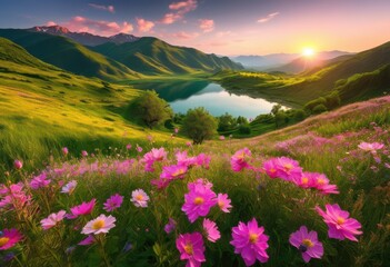 Obraz premium breathtaking panoramic views capturing unspoiled splendor nature serene landscapes, height, mountain, sky, scenery, sunrise, sunset, valley, forest