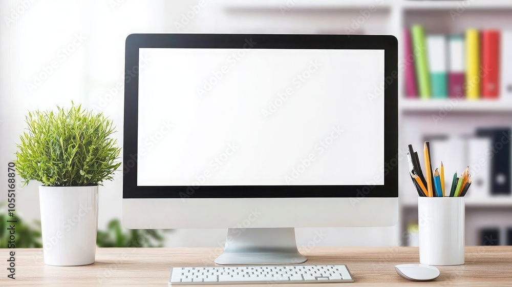 Aufkleber minimalist workspace with empty computer screen