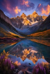 Obraz premium breathtaking dawn landscapes showcasing majestic peaks illuminated morning light stunning color palettes heavenly cloud formations, beauty, mountain, sky