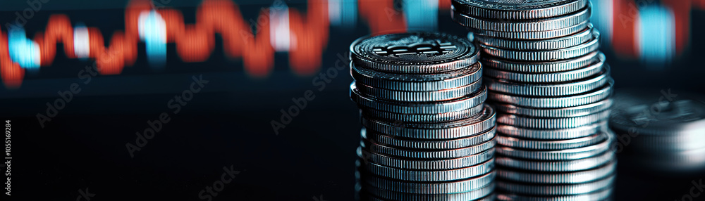 Aufkleber a close-up of stacked coins with a dynamic financial graph in the background, symbolizing growth and