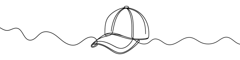 Minimalist vector illustration depicting a baseball cap with a single unbroken line