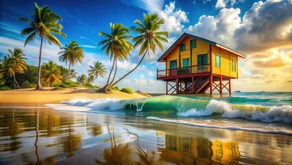 Isolated Beach House on Transparent Background - Ideal for Summer Retreats, Coastal Living, and Vacation Getaways
