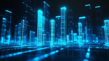 Futuristic Cityscape with Neon Blue Lighting
