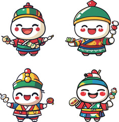 Traditional Festival Character Set with Snacks