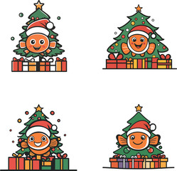 Festive Fish with Christmas Tree Illustrations